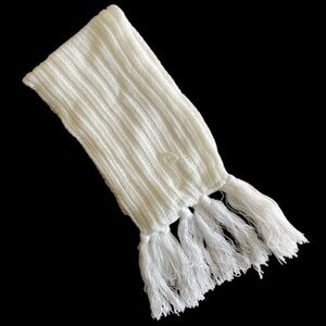 Baby White Ribbed Scarf with Fringe